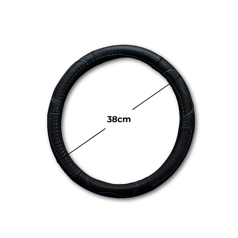 Cubre Volante de Cuero Negro para Camionetas – Talla M con Hilo Azul