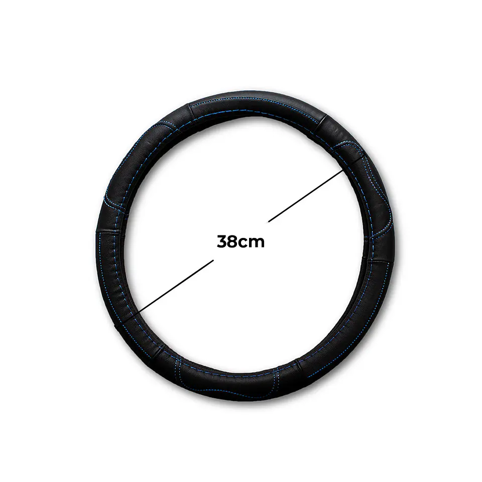 Cubre Volante de Cuero Negro para Camionetas – Talla M con Hilo Azul 2