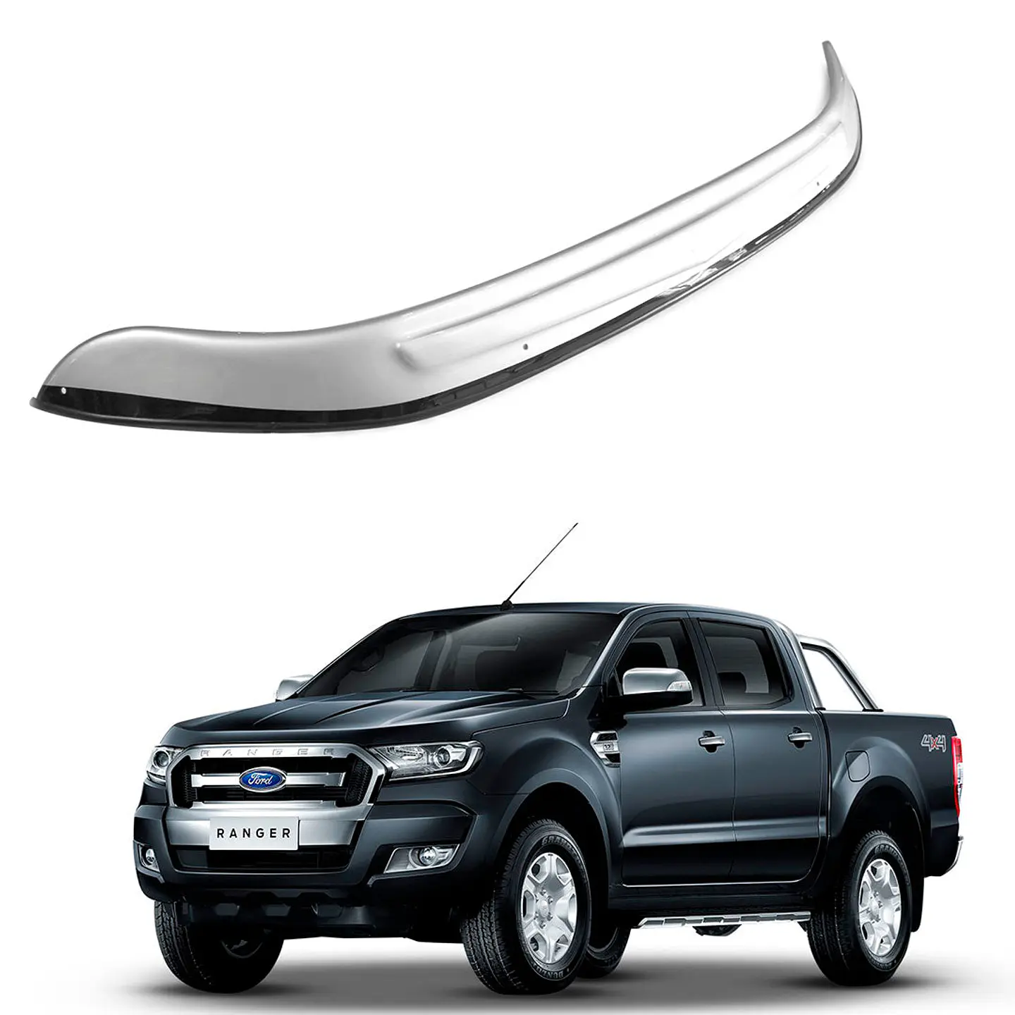 Deflector de Capot | Ford Ranger 2013-2015 | Bicolor (Plata/Negro) | Kangaroo Chile 1