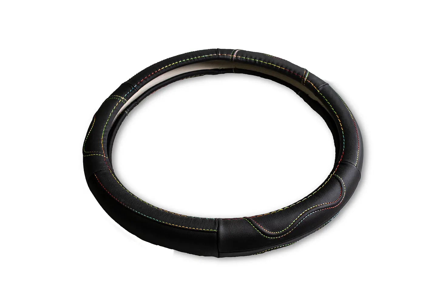 Cubre Volante Cuero Negro Talla M Para Camionetas Hilo Colores 3