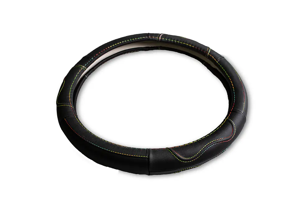 Cubre Volante Cuero Negro Talla M Para Camionetas Hilo Colores 3