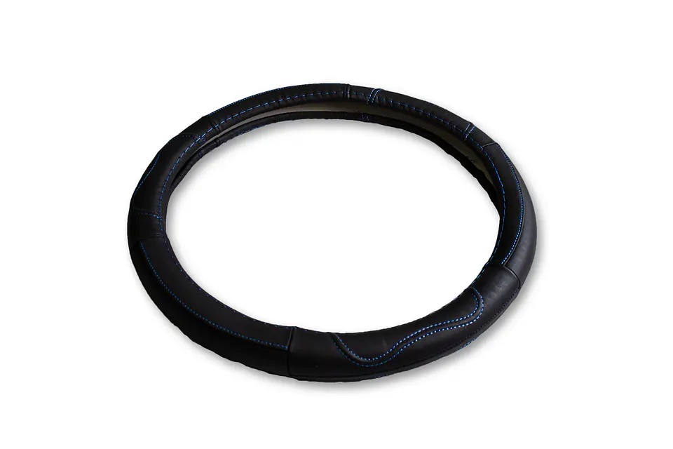 Cubre Volante de Cuero Negro para Camionetas – Talla M con Hilo Azul 3