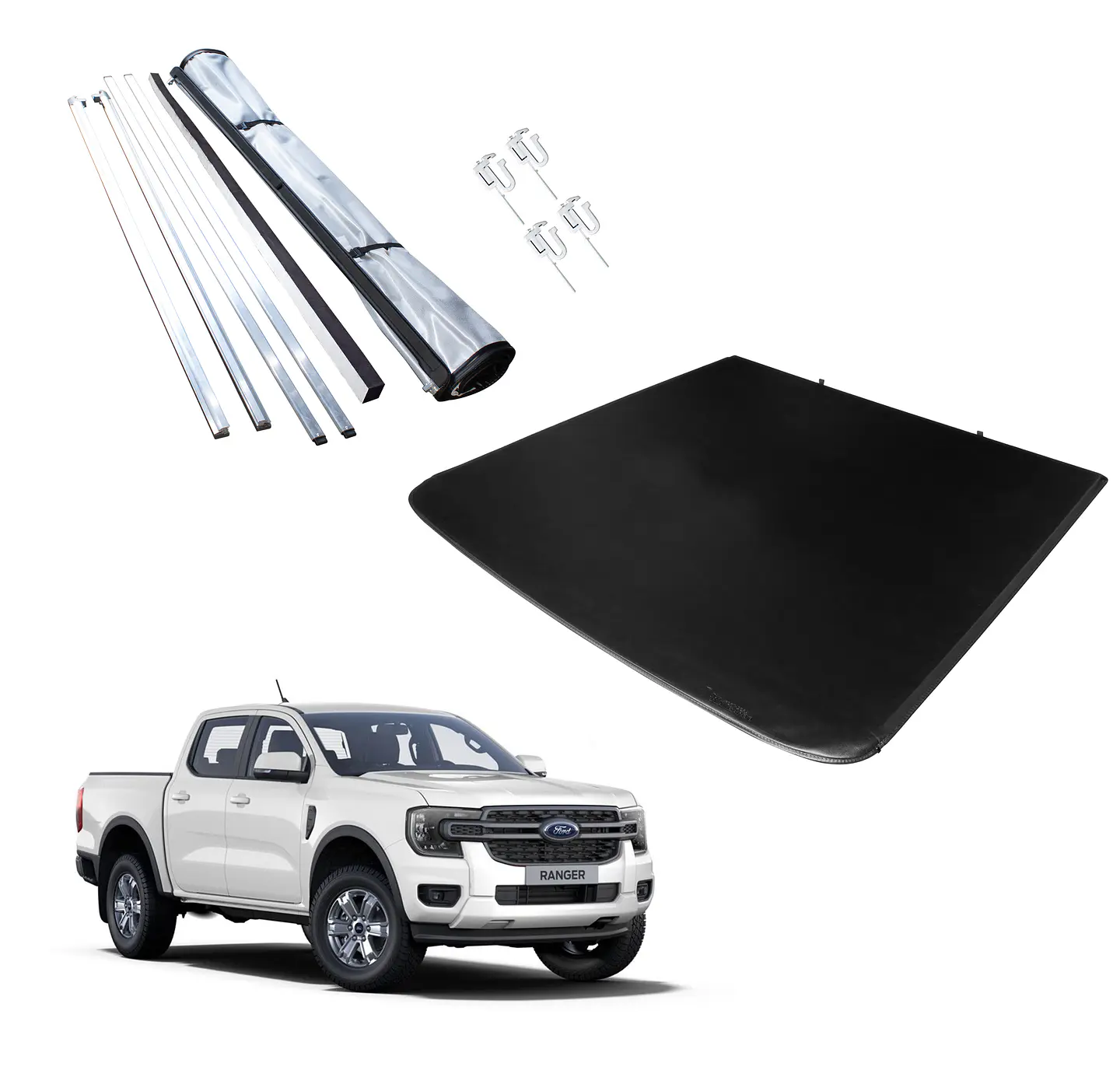 Lona Marítima Tapacarga Ford Ranger XLT 2024+ | Marco y Barras de Aluminio | Incluye Kit de Instalación | Kangaroo Chile 1