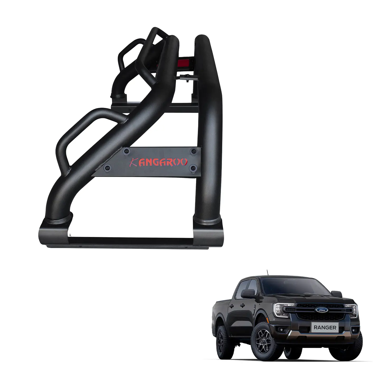 Barra Antivuelco Fierro Ford Ranger 2024+ | Luz de Freno y Base para Lona | Kangaroo Chile 1