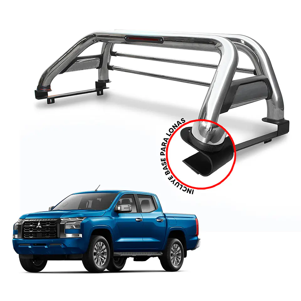 Barra Antivuelco Acero Inoxidable Mitsubishi L200 2024+ | Luz de Freno y Base para Lona | Kangaroo Chile 1