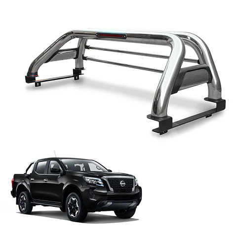 Barra Antivuelco Acero Inoxidable Nissan Navara 2021+ | Con Luz de Freno y Bases para Lona | Kangaroo