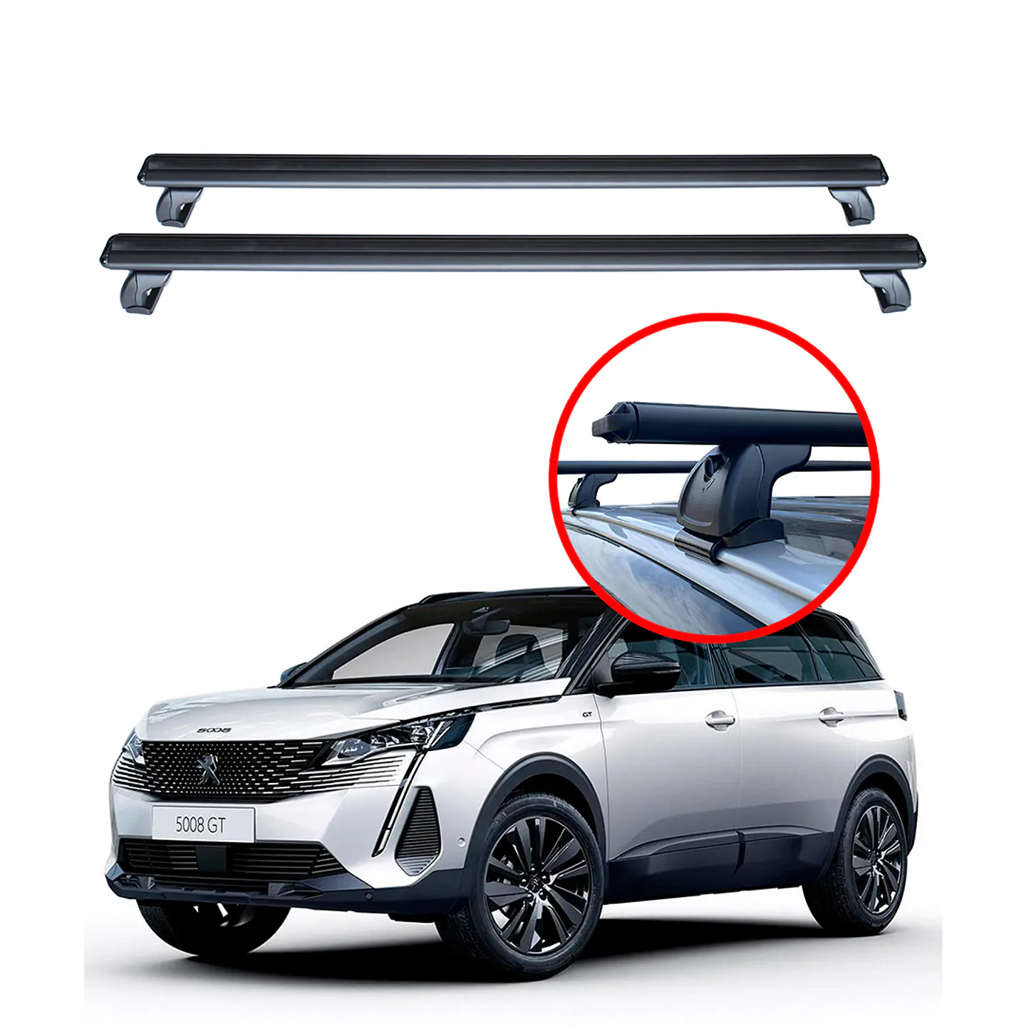 Barra de Techo Aluminio Peugeot 5008 – Portaequipaje Reforzado 130 cm con Seguridad Anti-Robo 1