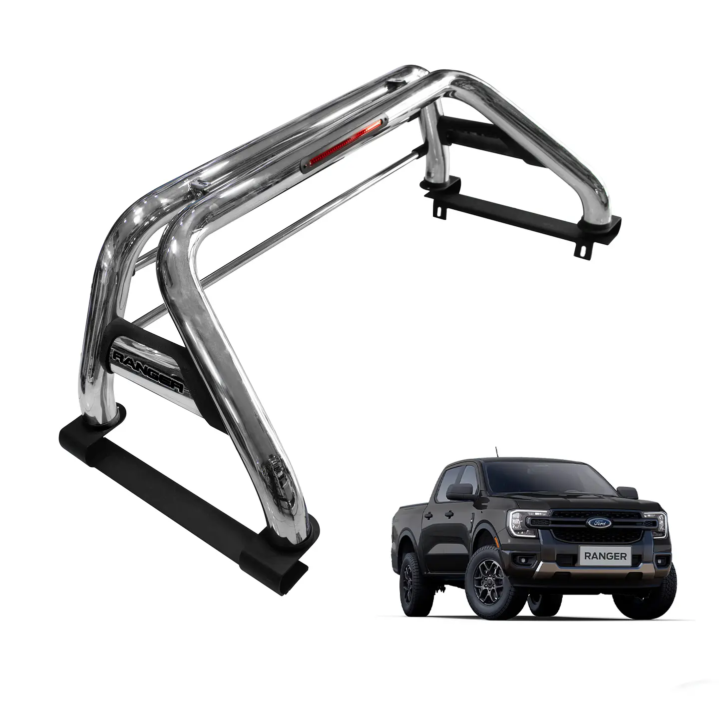 Barra Antivuelco Acero Inoxidable Ford Ranger 2024+ | Luz de Freno y Base para Lona | Kangaroo Chile 1