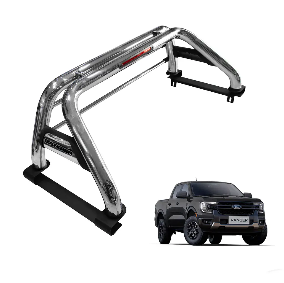 Barra Antivuelco Acero Inoxidable Ford Ranger 2024+ | Luz de Freno y Base para Lona | Kangaroo Chile 1