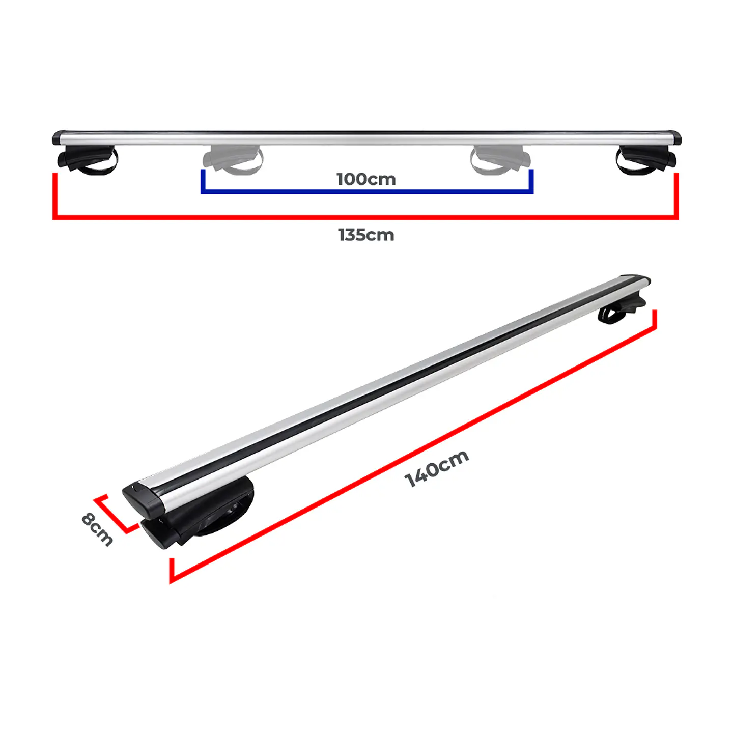 Barra de Techo Transversal con Correa – Soporta hasta 80 kg, Plástico ABS y Aluminio 6