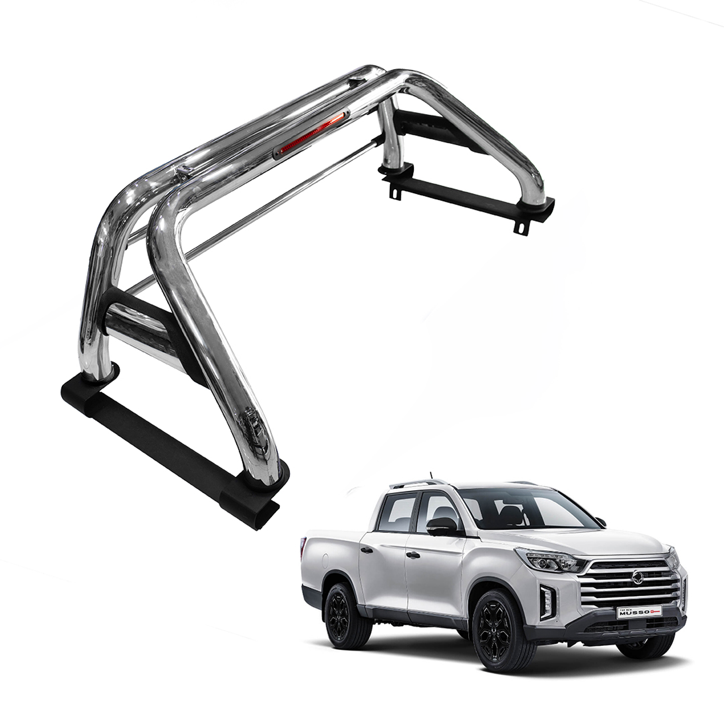 Barra Antivuelco Acero Inoxidable Ssangyong Musso | Luz de Freno y Base para Lona | Kangaroo Chile 1