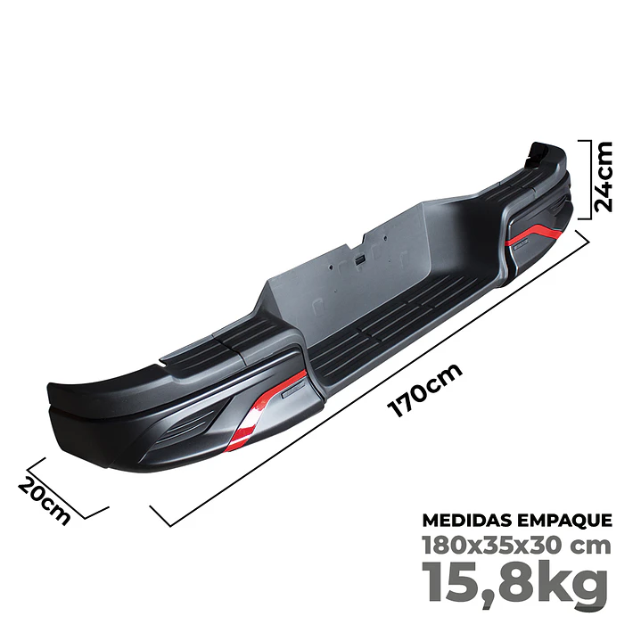 Parachoques Trasero Toyota Hilux 2016+ | Acero y Plástico ABS Negro con Detalles Rojos 3