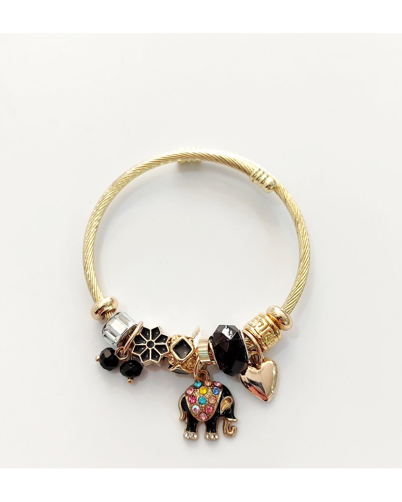 Pulsera ajustable de elefante negro dorada