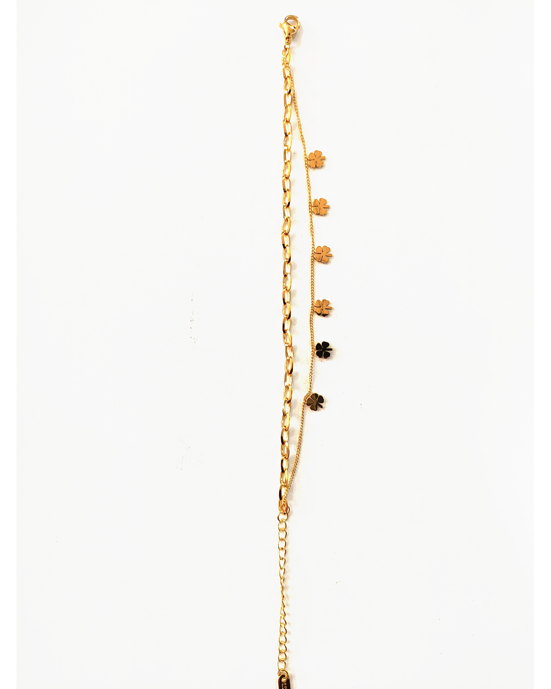 Pulsera doble cadena estilo trébol