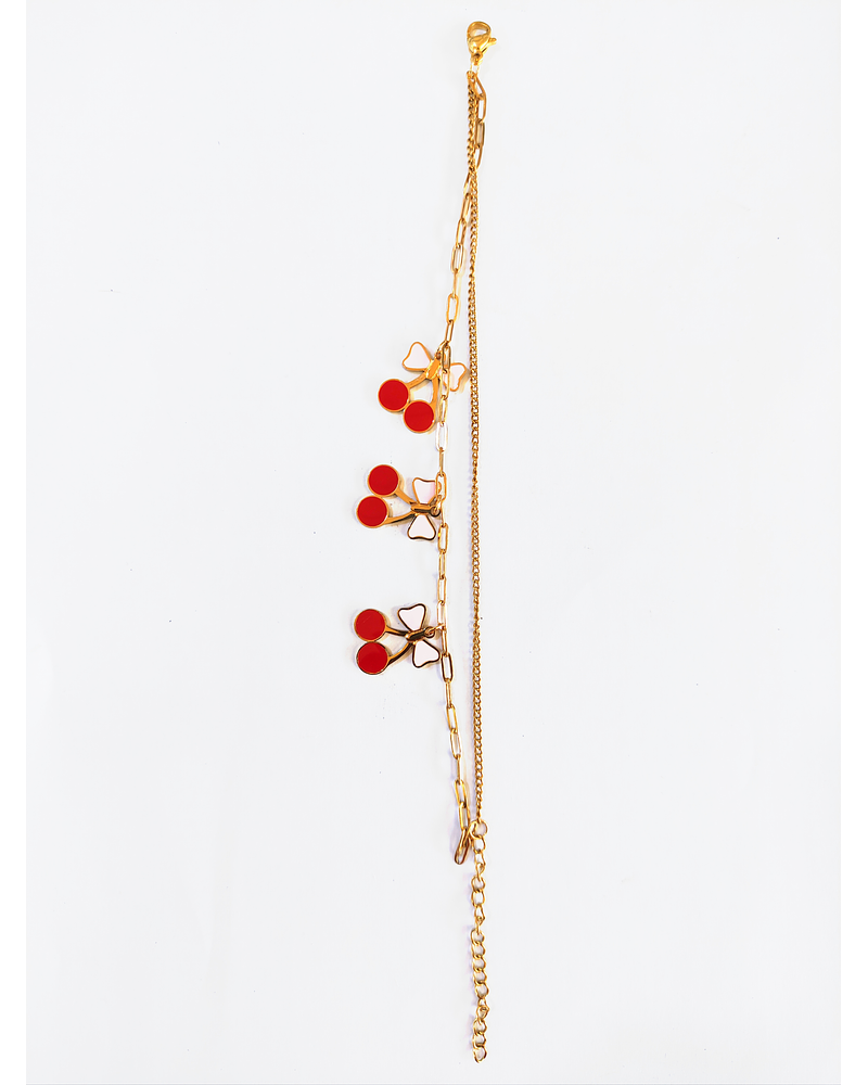 Pulsera doble cadena de cerezas