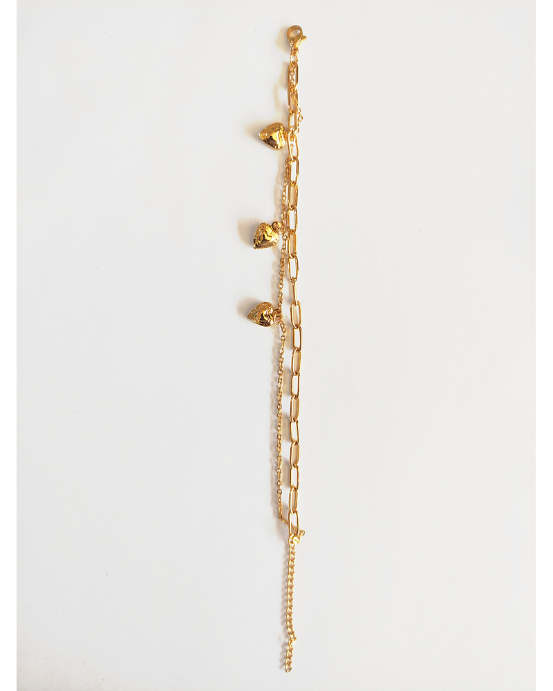 Pulsera doble cadena de corazones 