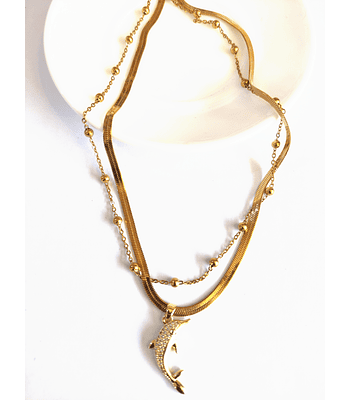 Collar doble cadena de delfín 