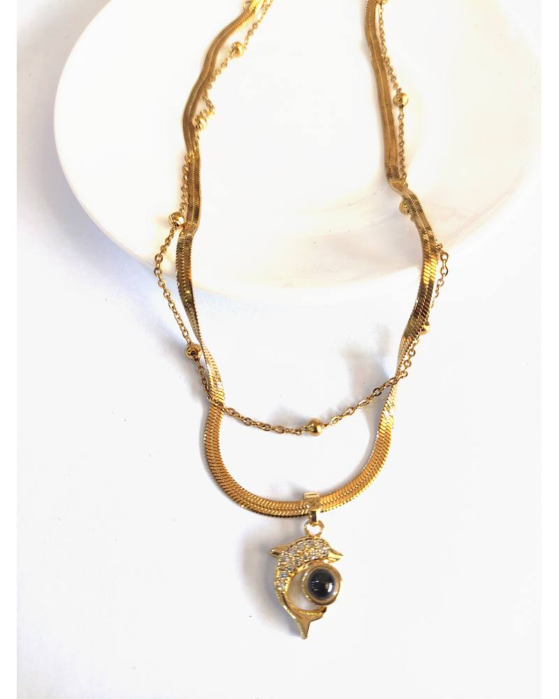 Collar doble cadena de delfín 
