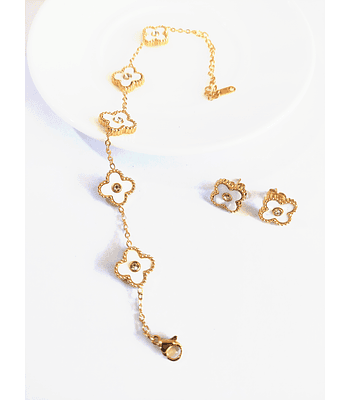 Conjunto de pulsera y aros de Trébol