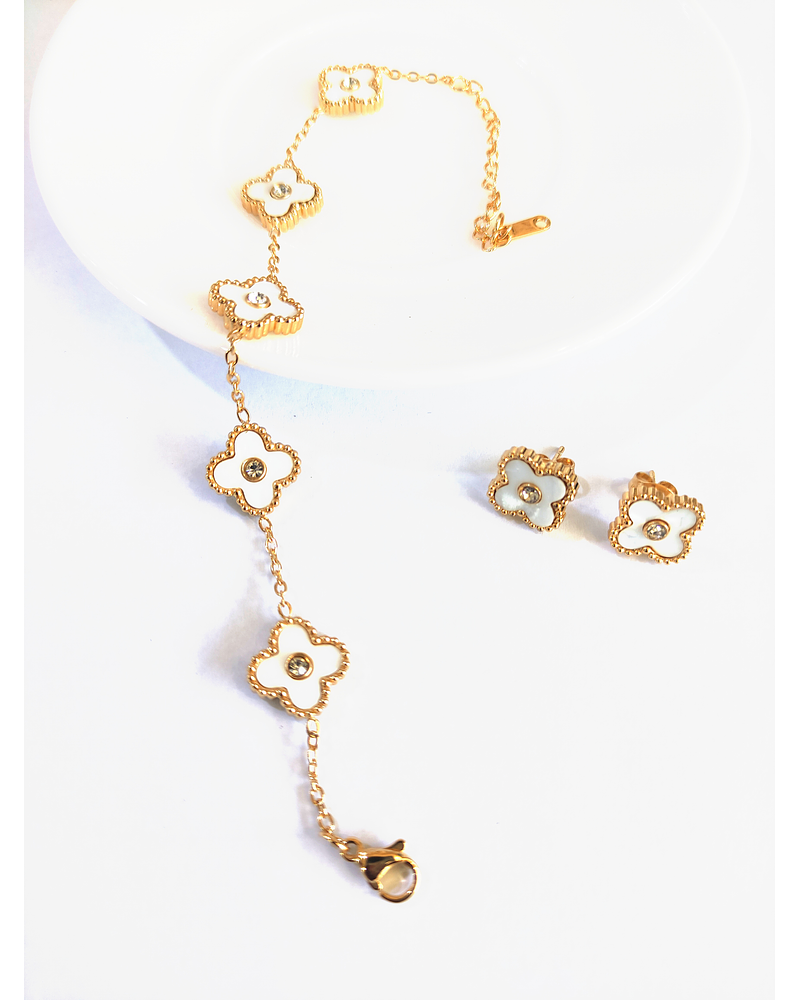 Conjunto de pulsera y aros de Trébol