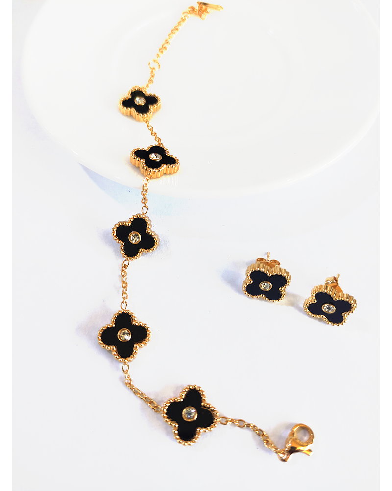 Conjunto de pulsera y aros de Trébol