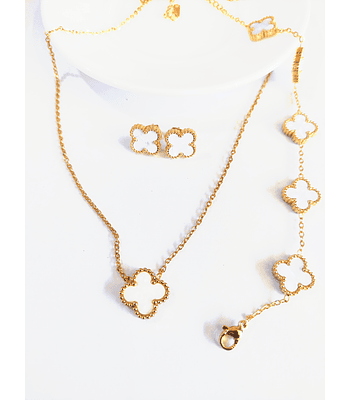Conjunto de aros, collar y pulsera de Trébol