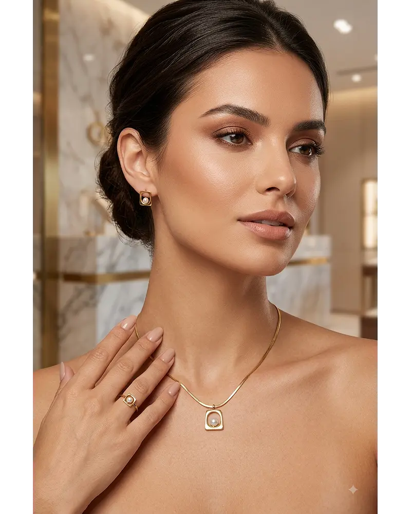 Conjunto elegante de acero dorado 