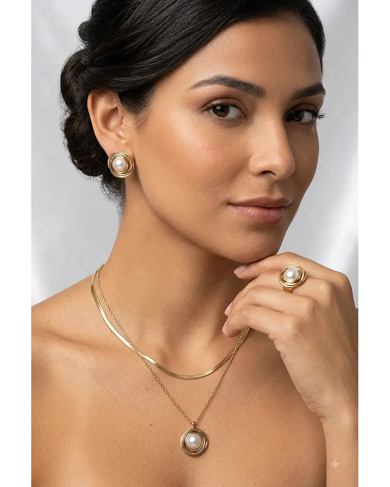 Conjunto elegante de acero dorado 