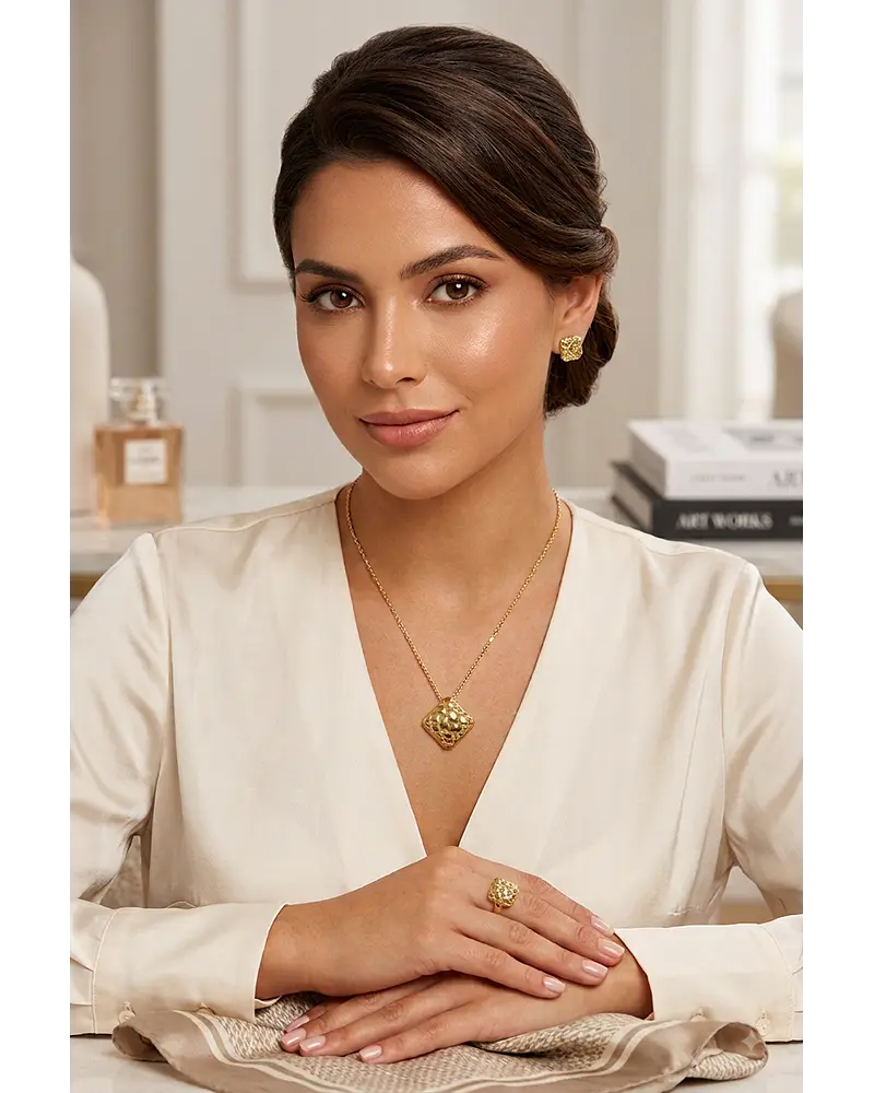 Conjunto elegante de acero dorado 