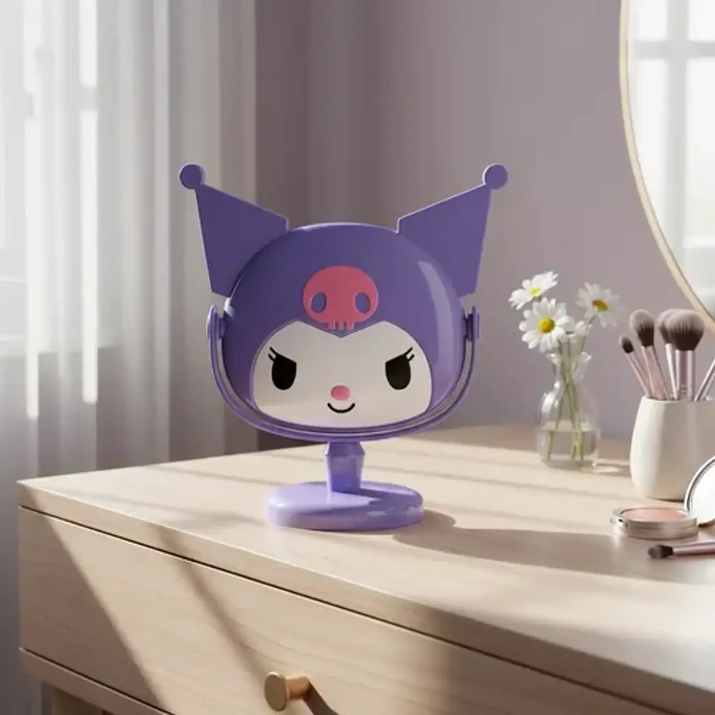 Espejo De Mesa Kawaii Kuromi Sanrio Con Pedestal Maquillaje 2