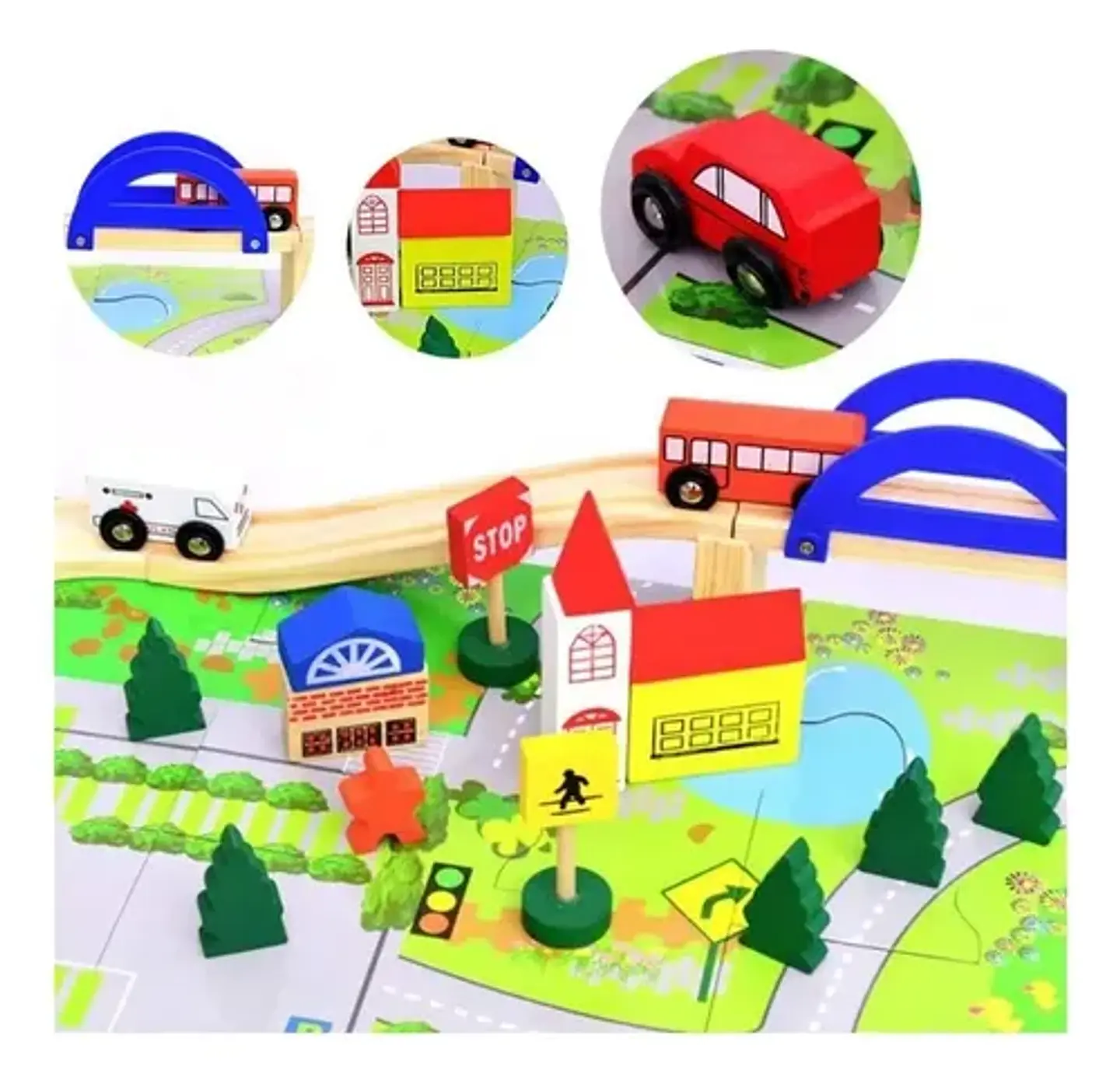 Pista Autos Madera Con Puente Juguete Didáctico Infantil 40p 3
