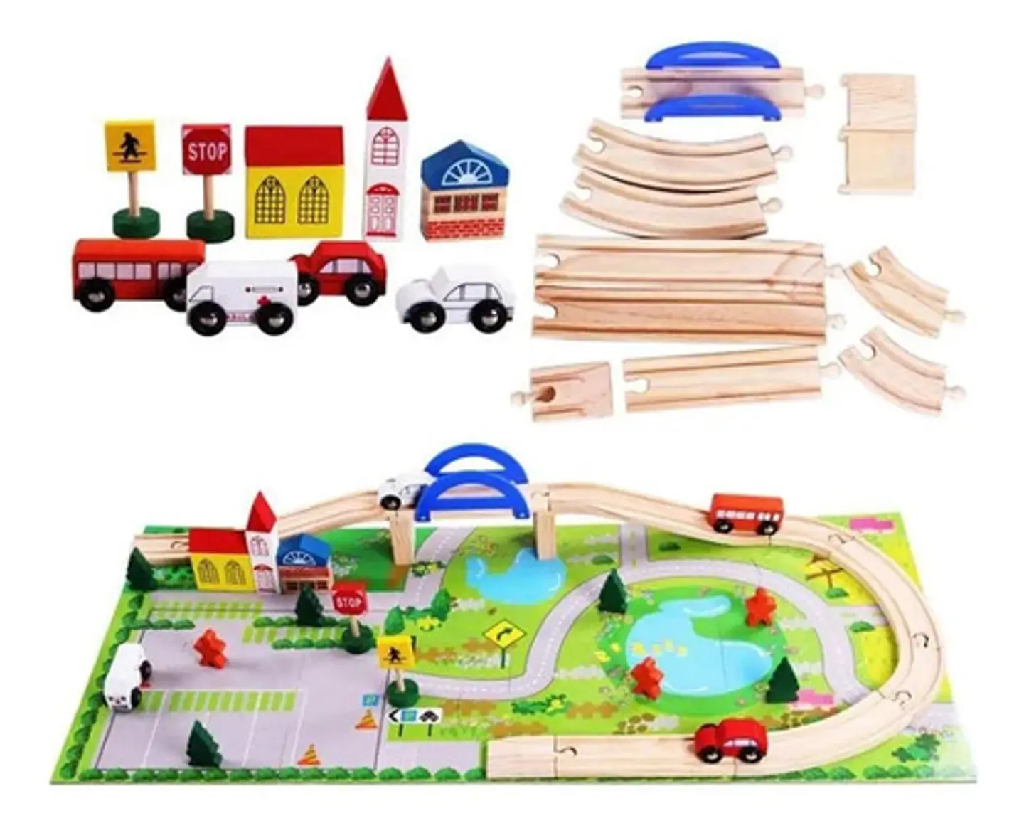 Pista Autos Madera Con Puente Juguete Didáctico Infantil 40p 4