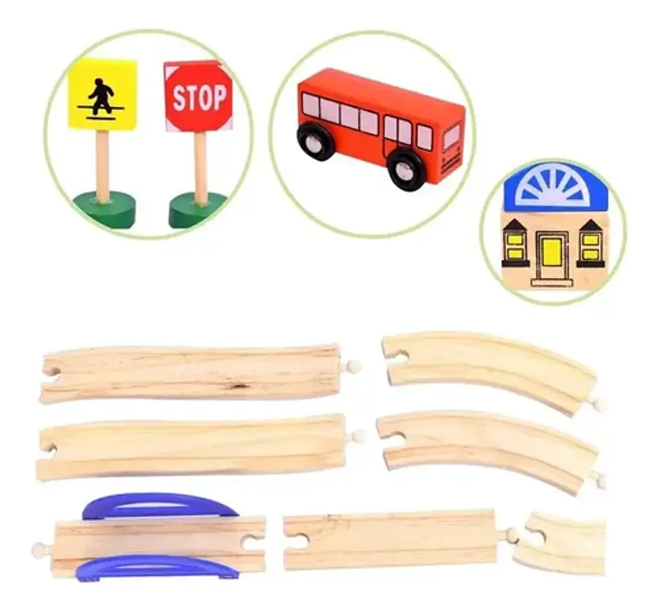 Pista Autos Madera Con Puente Juguete Didáctico Infantil 40p 6