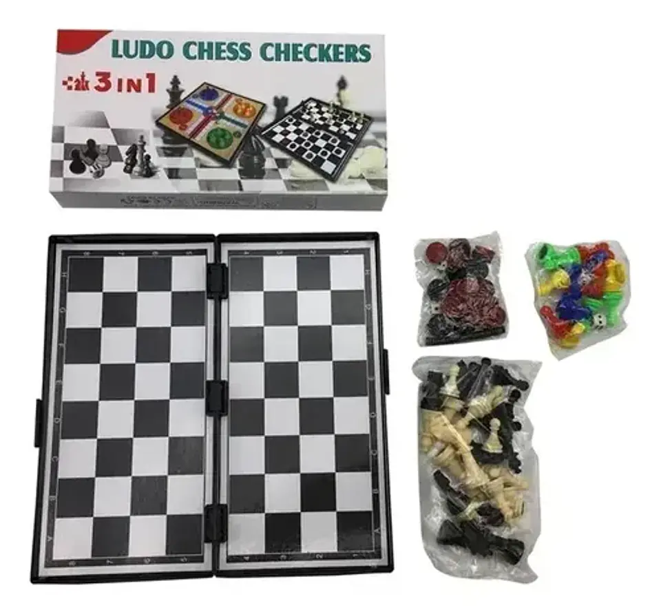 Juego Magnético 3 En 1 Ajedrez Ludo Damas Plegable 4