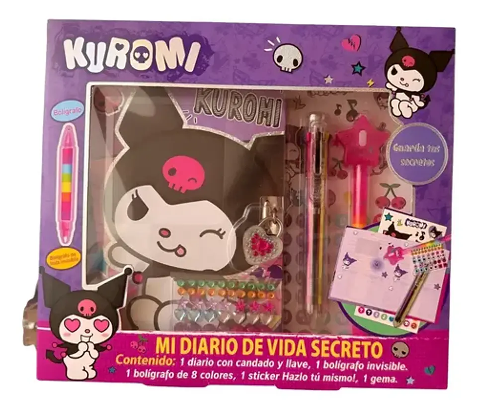 Diario Secreto Kuromi Con Candado Y Lápiz Invisible Sanrio 1