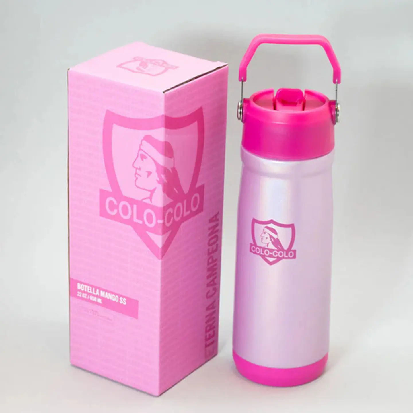 Botella Térmica 650ml Colo Colo Rosada Metálica Deportiva 3