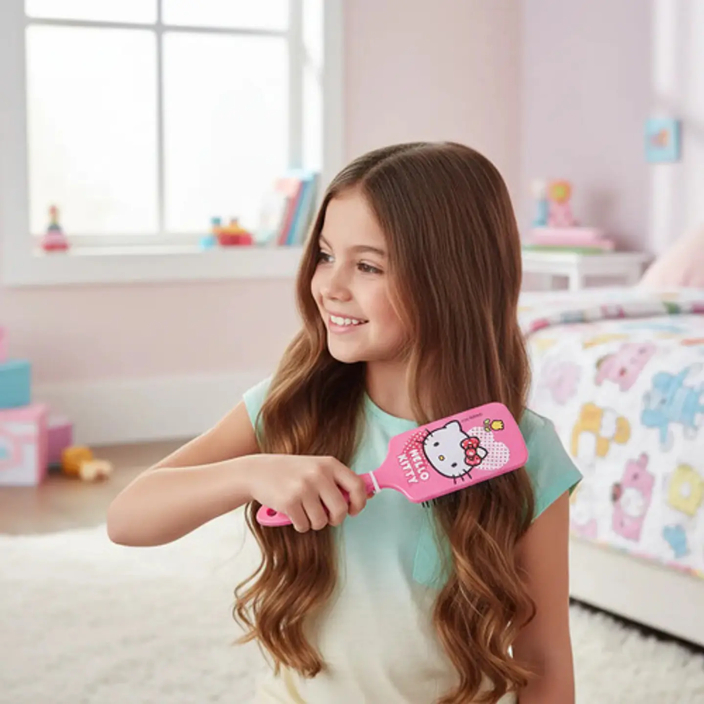 Cepillo Cabello Hello Kitty Desenredante Cuadrado 22 Cm 4