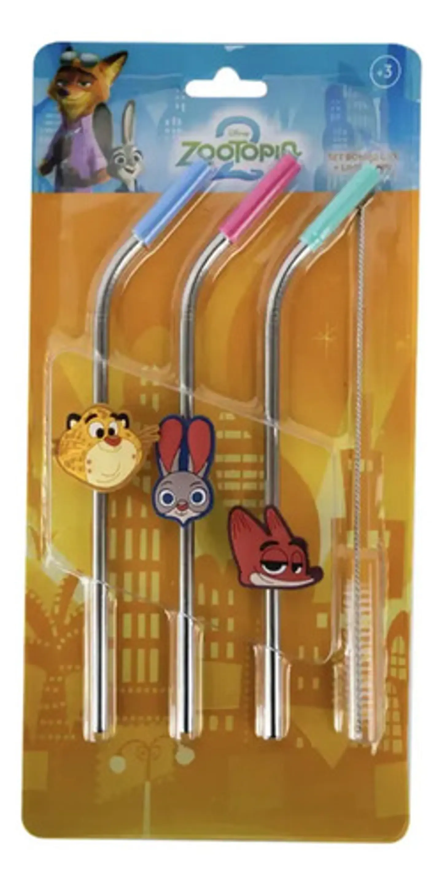 Set 3 Bombillas Disney Reutilizables De Acero Con Limpiador 1