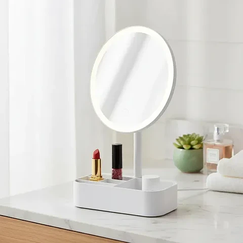 Espejo Led Tocador Maquillaje Circular Con Organizador Blanco