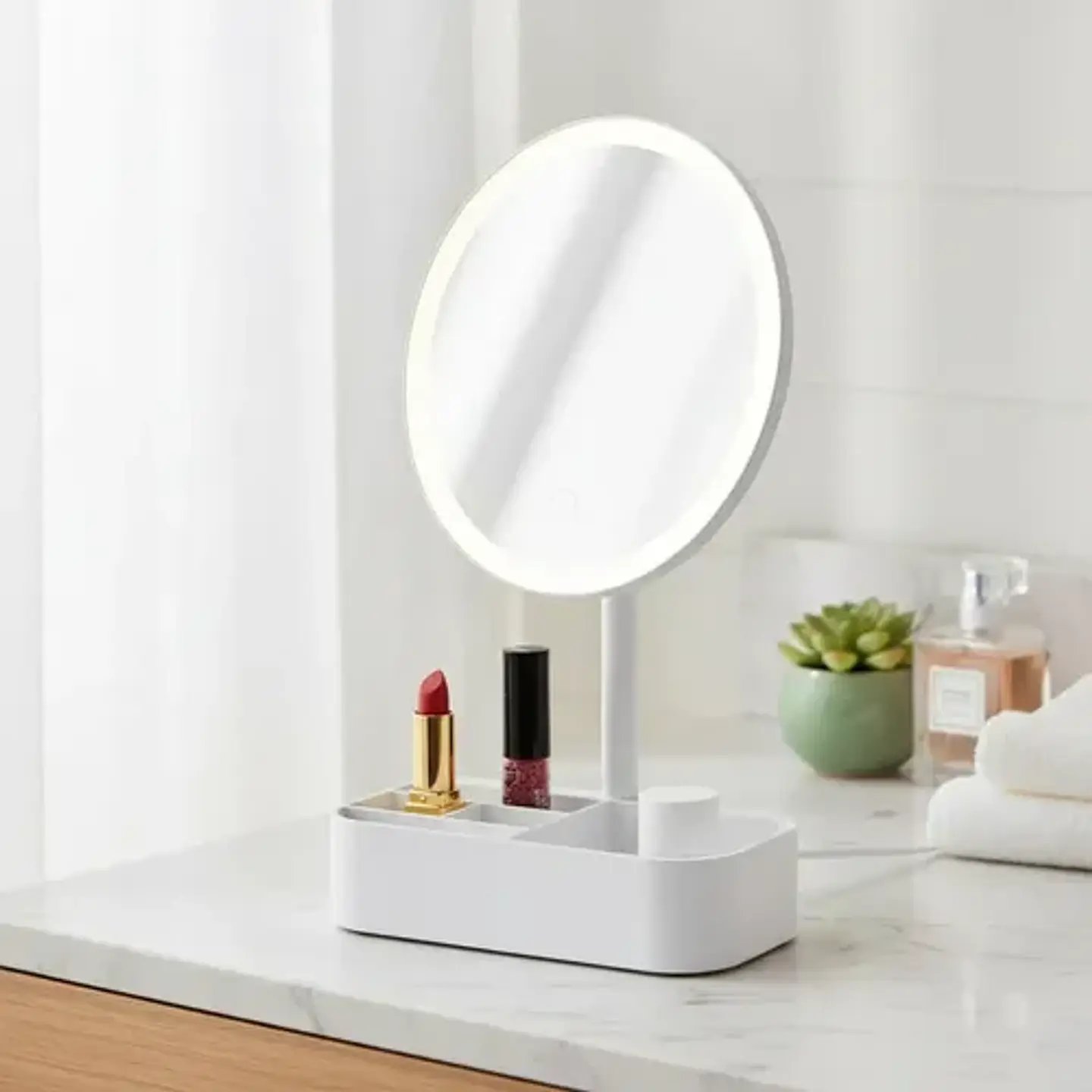 Espejo Led Tocador Maquillaje Circular Con Organizador Blanco 1