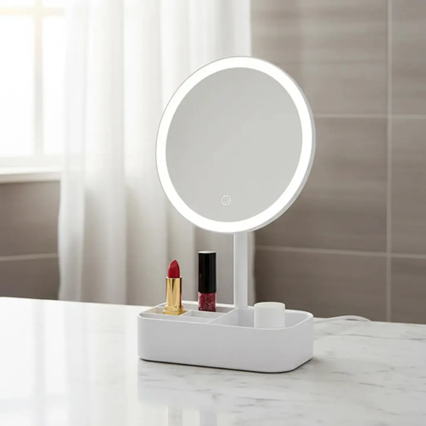 Espejo Led Tocador Maquillaje Circular Con Organizador Blanco 3