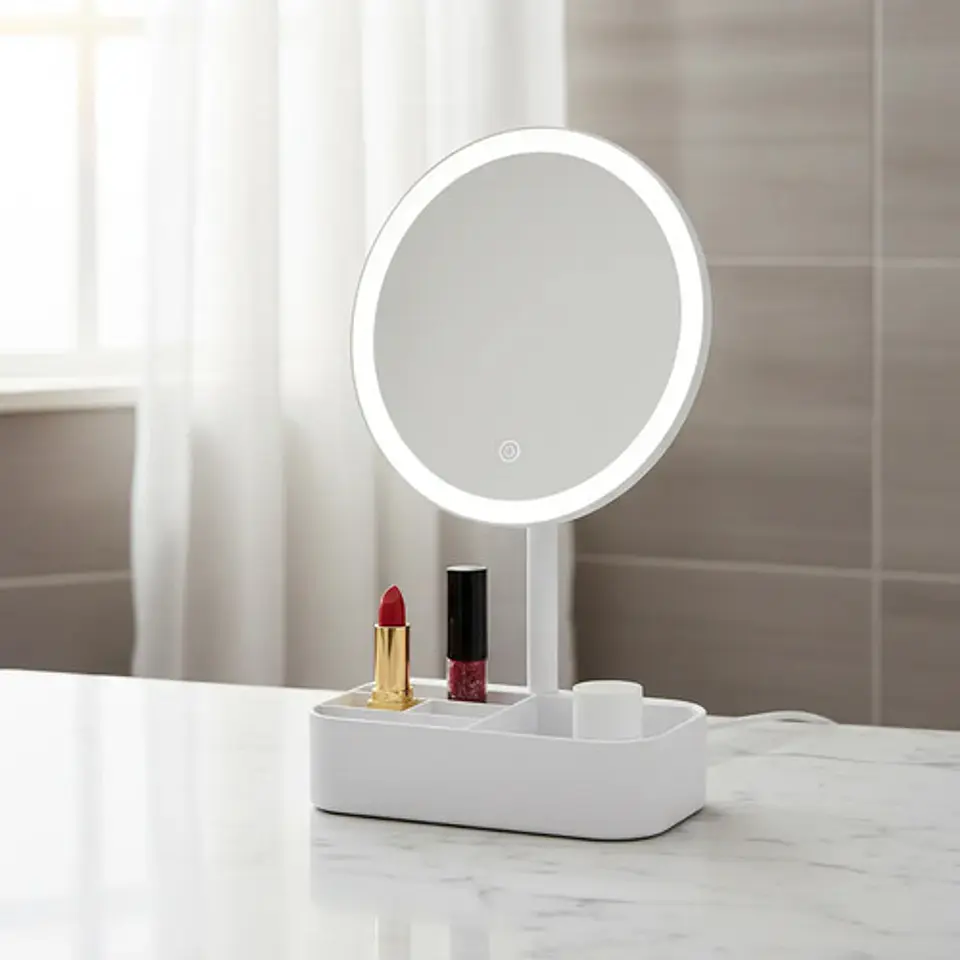 Espejo Led Tocador Maquillaje Circular Con Organizador Blanco 3