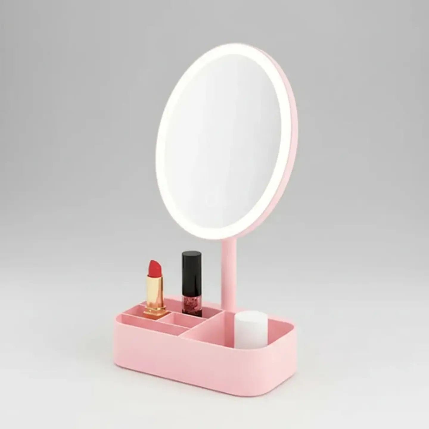 Espejo Led Tocador Maquillaje Circular Con Organizador Rosa 6