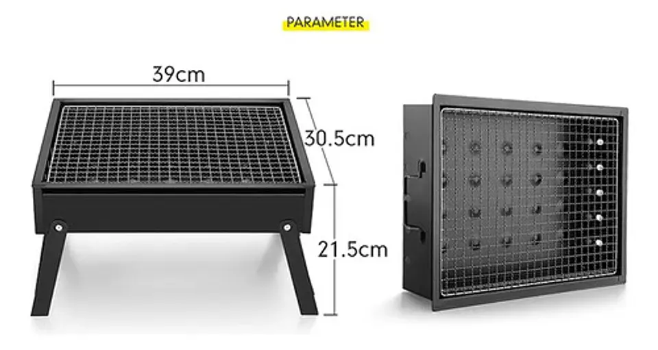 Parrilla A Carbón Portátil Plegable Negra 38x29,5 Camping 6