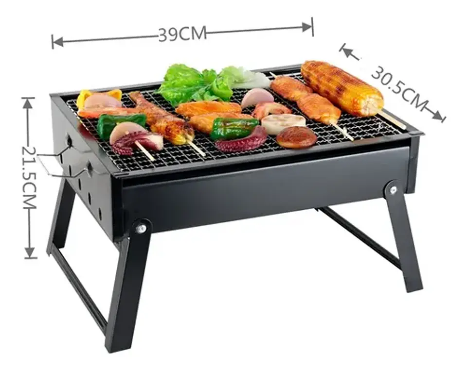 Parrilla A Carbón Portátil Plegable Negra 38x29,5 Camping 7