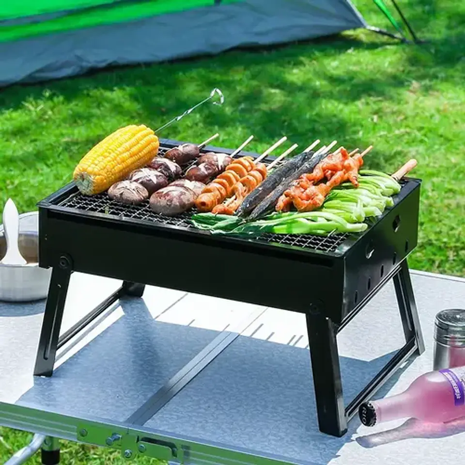 Parrilla A Carbón Portátil Plegable Negra 38x29,5 Camping 8