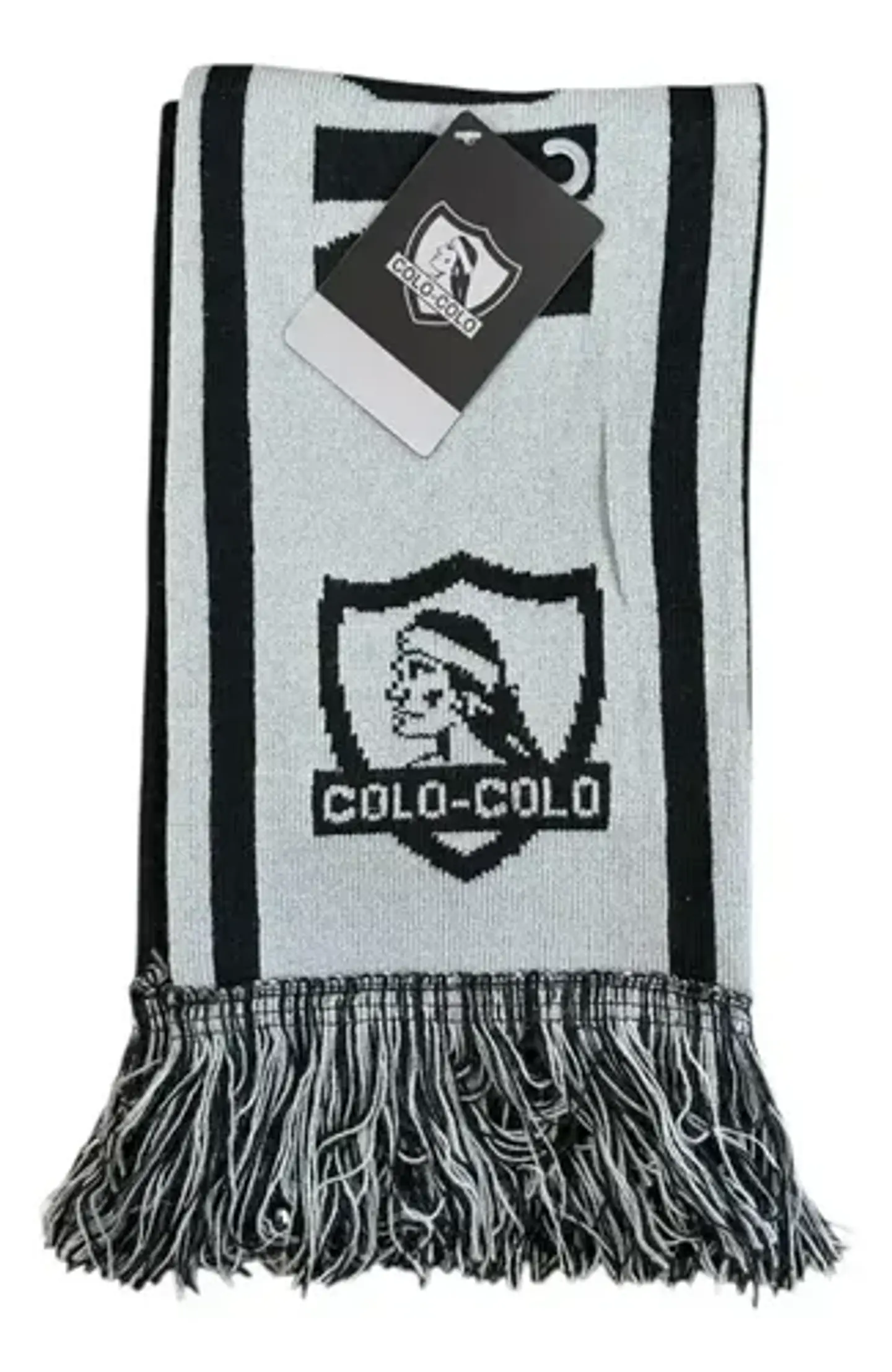 Bufanda Colo Colo 2 Lados Gris Negra Con Flecos Titanio 1