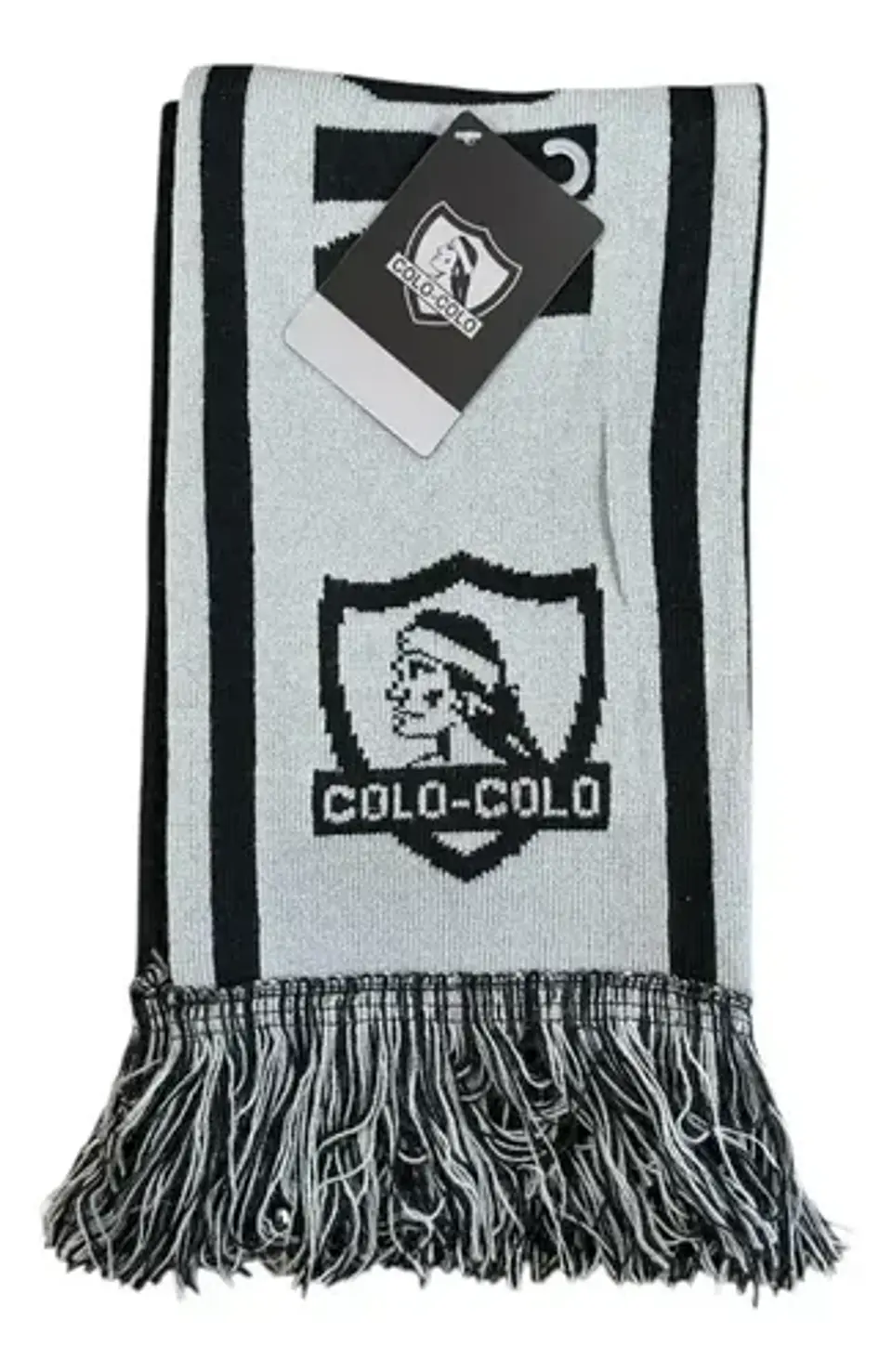 Bufanda Colo Colo 2 Lados Gris Negra Con Flecos Titanio 1