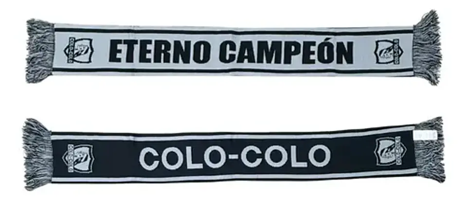 Bufanda Colo Colo 2 Lados Gris Negra Con Flecos Titanio 2