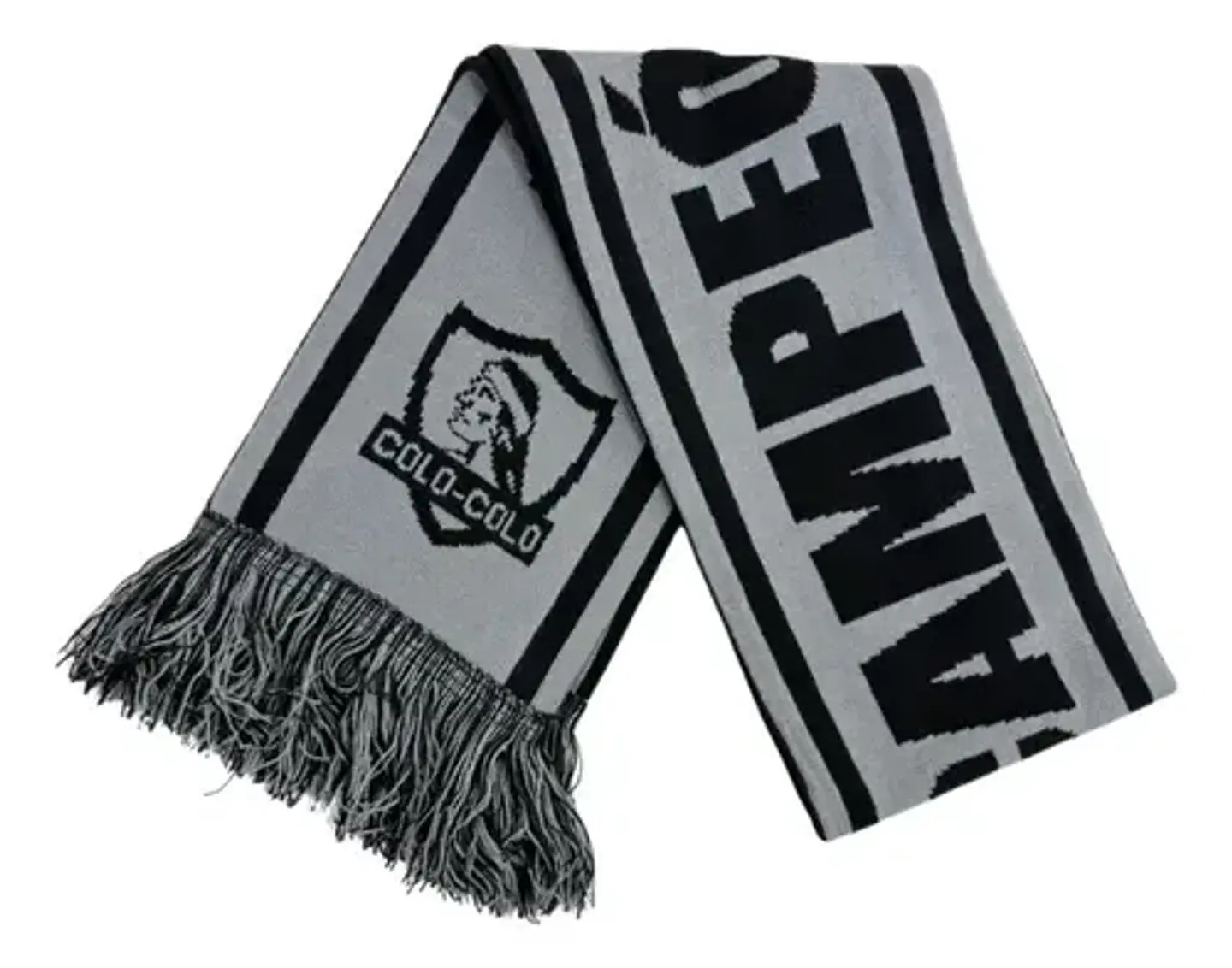 Bufanda Colo Colo 2 Lados Gris Negra Con Flecos Titanio 3
